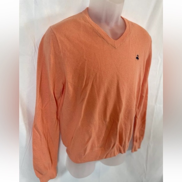 Brooks Brothers V Neck Sweater Men’s M Orange Salmon Linen Cotton Pullover Lite - Picture 6 of 16